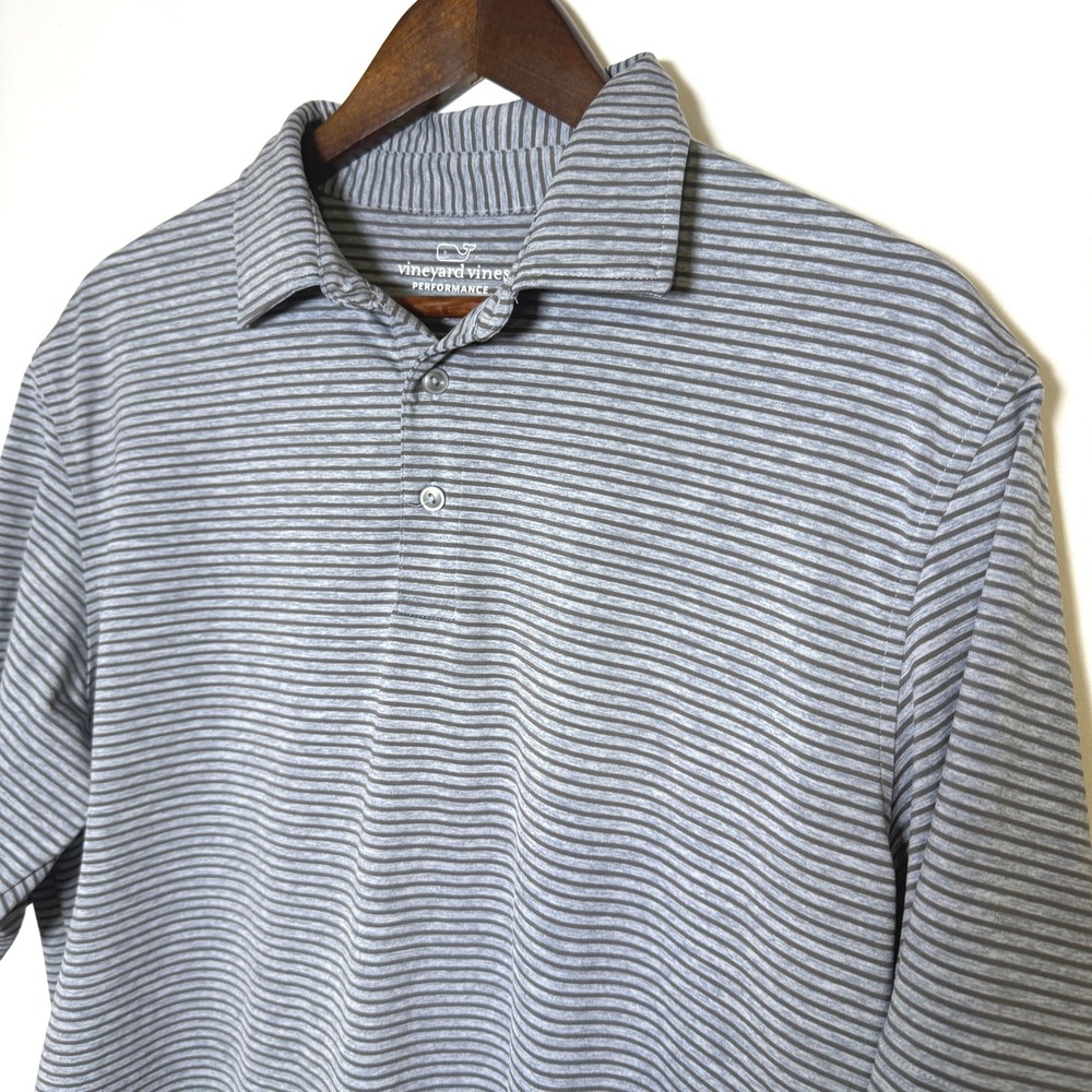 Vineyard Vines Performance Polo Mens Large Grey Striped Short Sleeve 1G011025